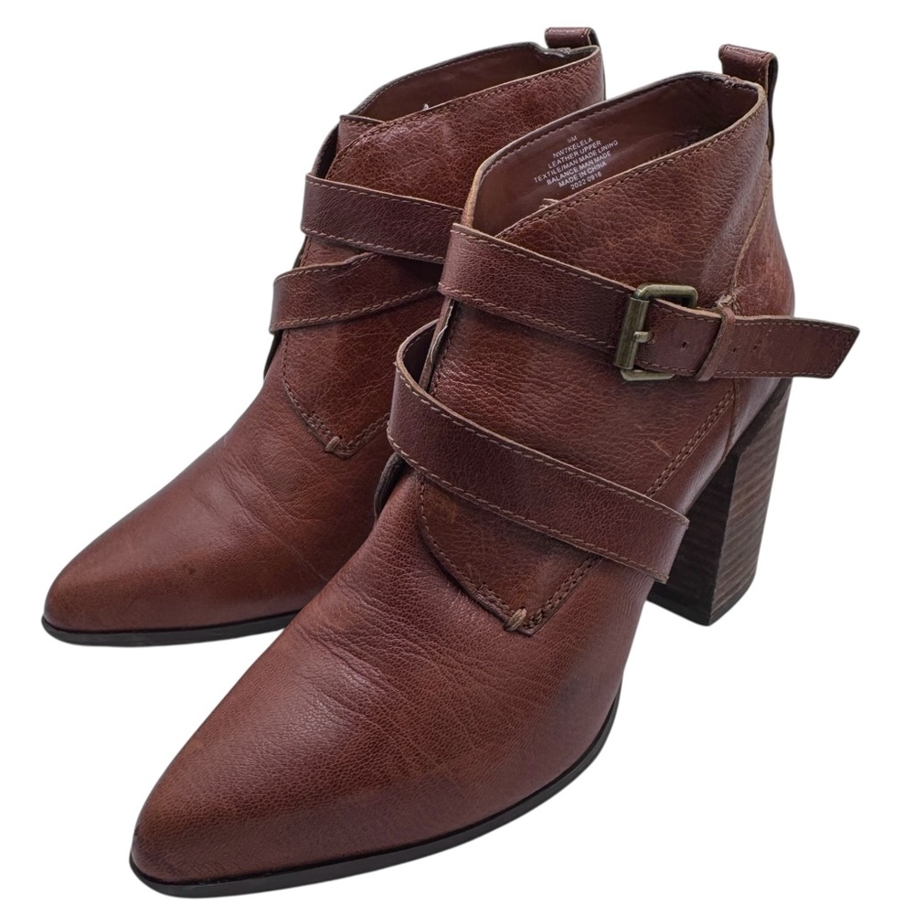Nine West Women’s Kelela Brown Leather Ankle Boots with Buckle - Size 9